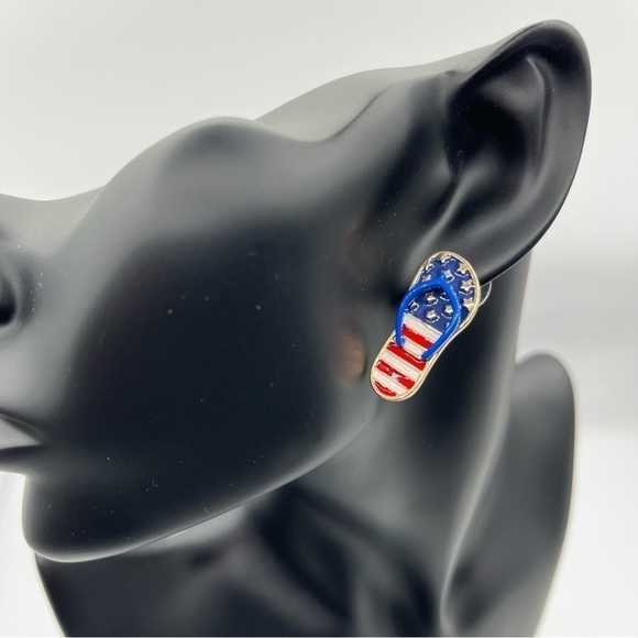 Flip Flop USA Flag Enamel Stud Earrings - New - Picture 2 of 7